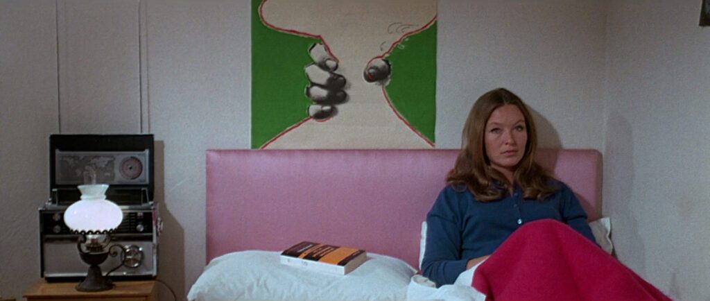 2 or 3 Things I Know About Her - Jean-Luc Godard - Marina Vlady - Juliette Jeanson - bed - painting