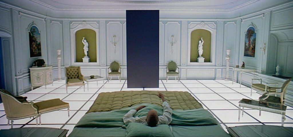 2001: A Space Odyssey - Stanley Kubrick - monolith - Keir Dullea - Dave Bowman - old man - apartment