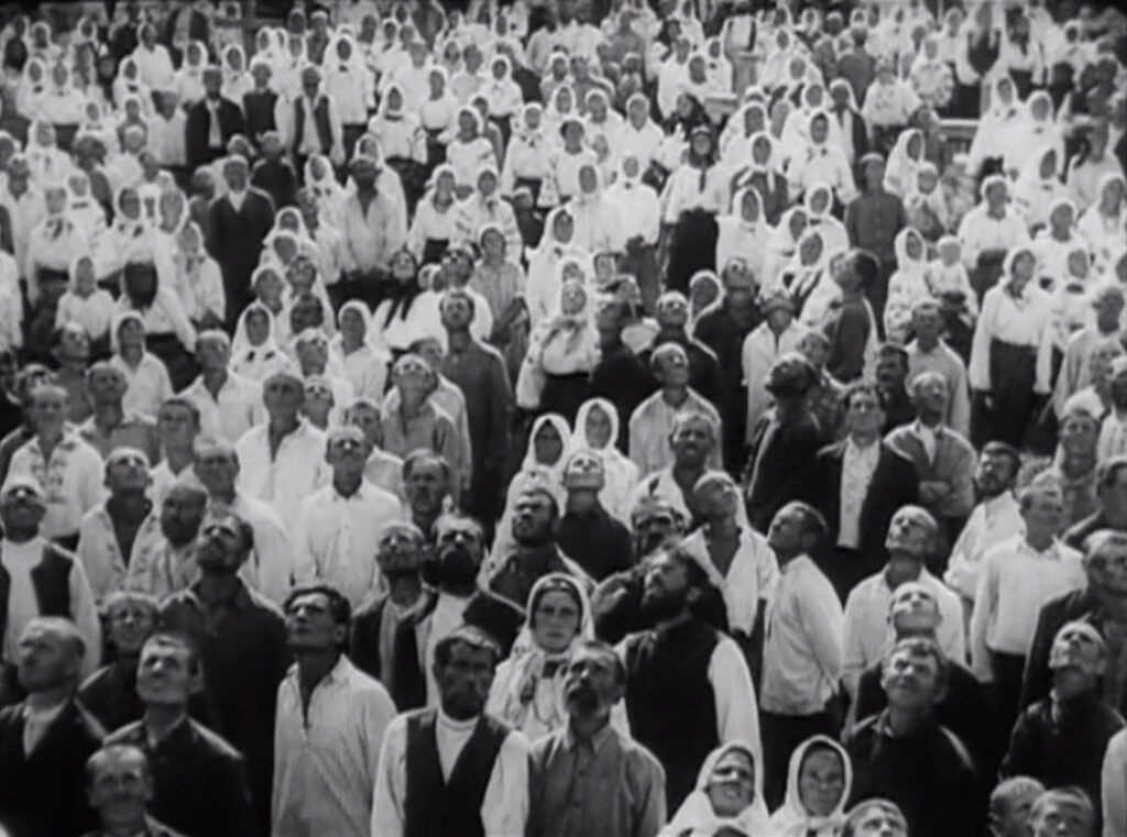 Earth - Zemlya - Alexander Dovzhenko - crowd - funeral - airplane - sky