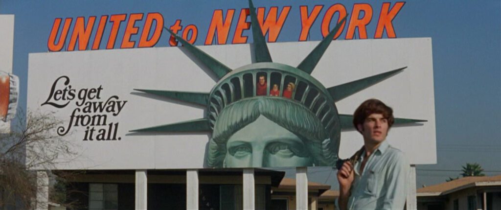 Zabriskie Point - Michelangelo Antonioni - Mark Frechette - billboard - Statue of Liberty - United Airlines - Los Angeles - Hawthorne Airport