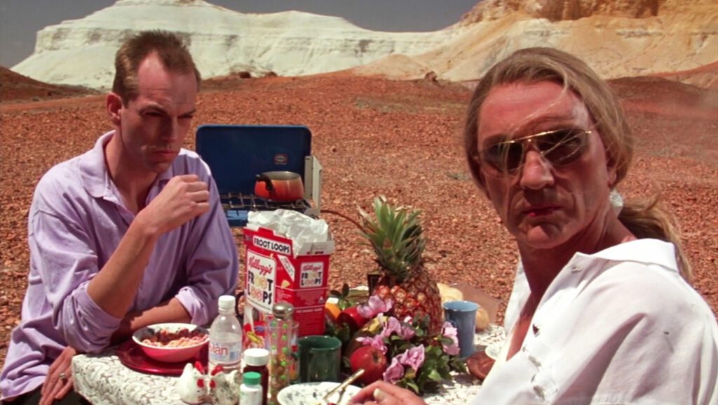 The Adventures of Priscilla Queen of the Desert - Stephan Elliott - Terence Stamp - Hugo Weaving - Bernadette - Mitzi - Outback - breakfast - Froot Loops - pineapple