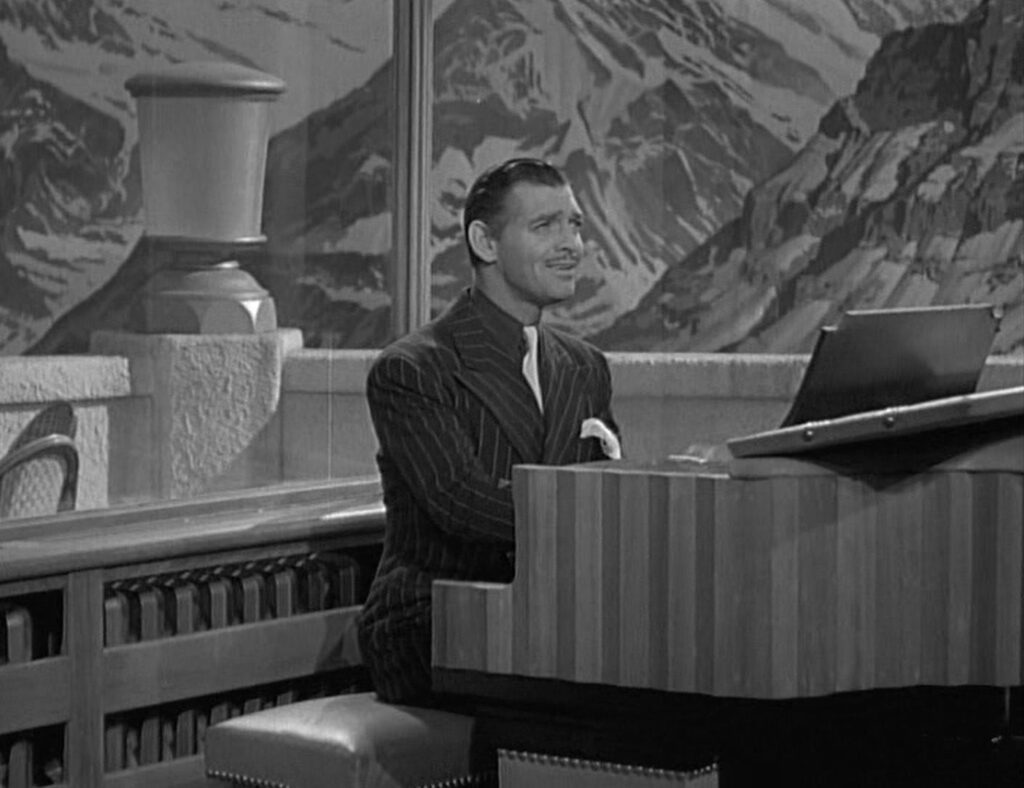 Idiot's Delight - Clarence Brown - Clark Gable - Harry - piano - hotel - Alps - mountains - windows