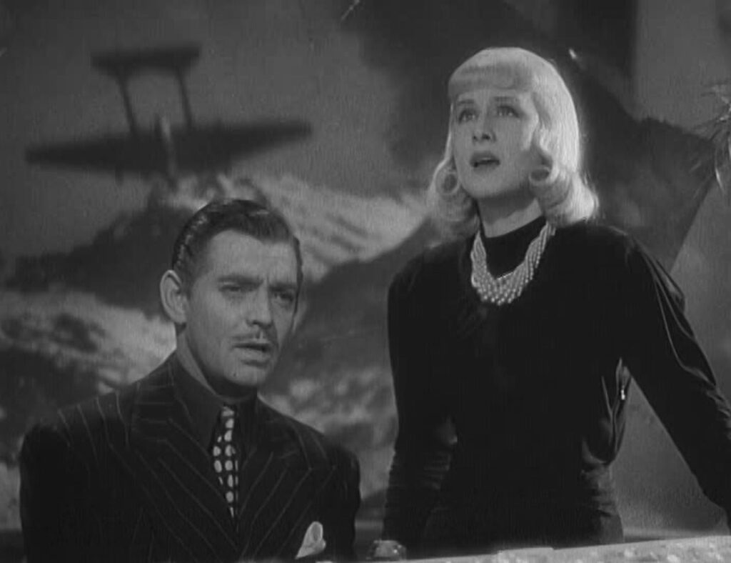 Idiot's Delight - Clarence Brown - Clark Gable - Norma Shearer - Harry - Irene - ending - airplane - piano - hotel - mountains - war - Alps